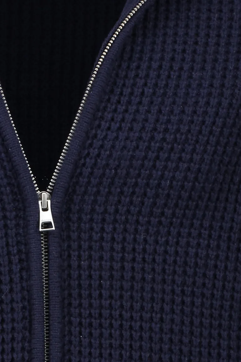 Gant vest donkerblauw wol grof gebreid effen