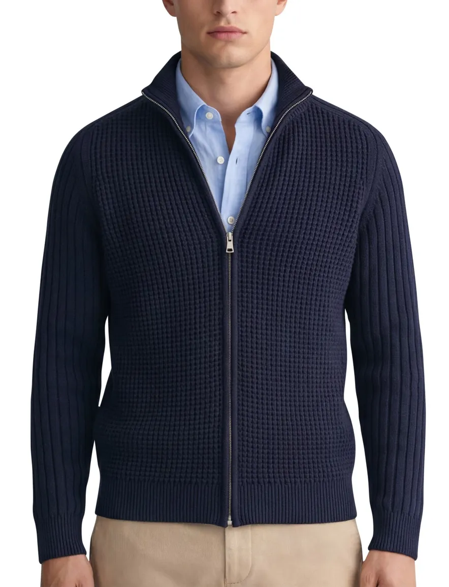 Gant vest donkerblauw wol grof gebreid effen