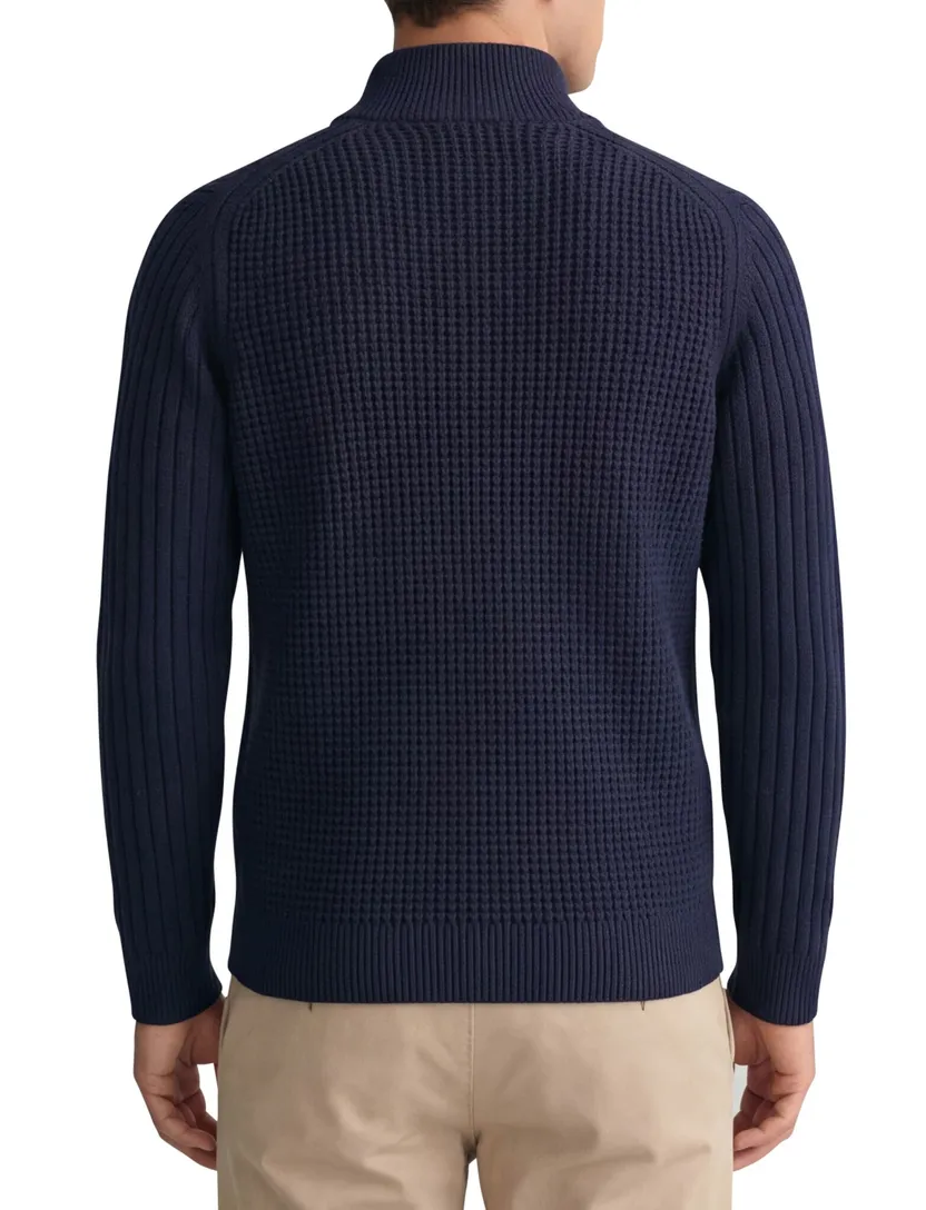 Gant vest donkerblauw wol grof gebreid effen