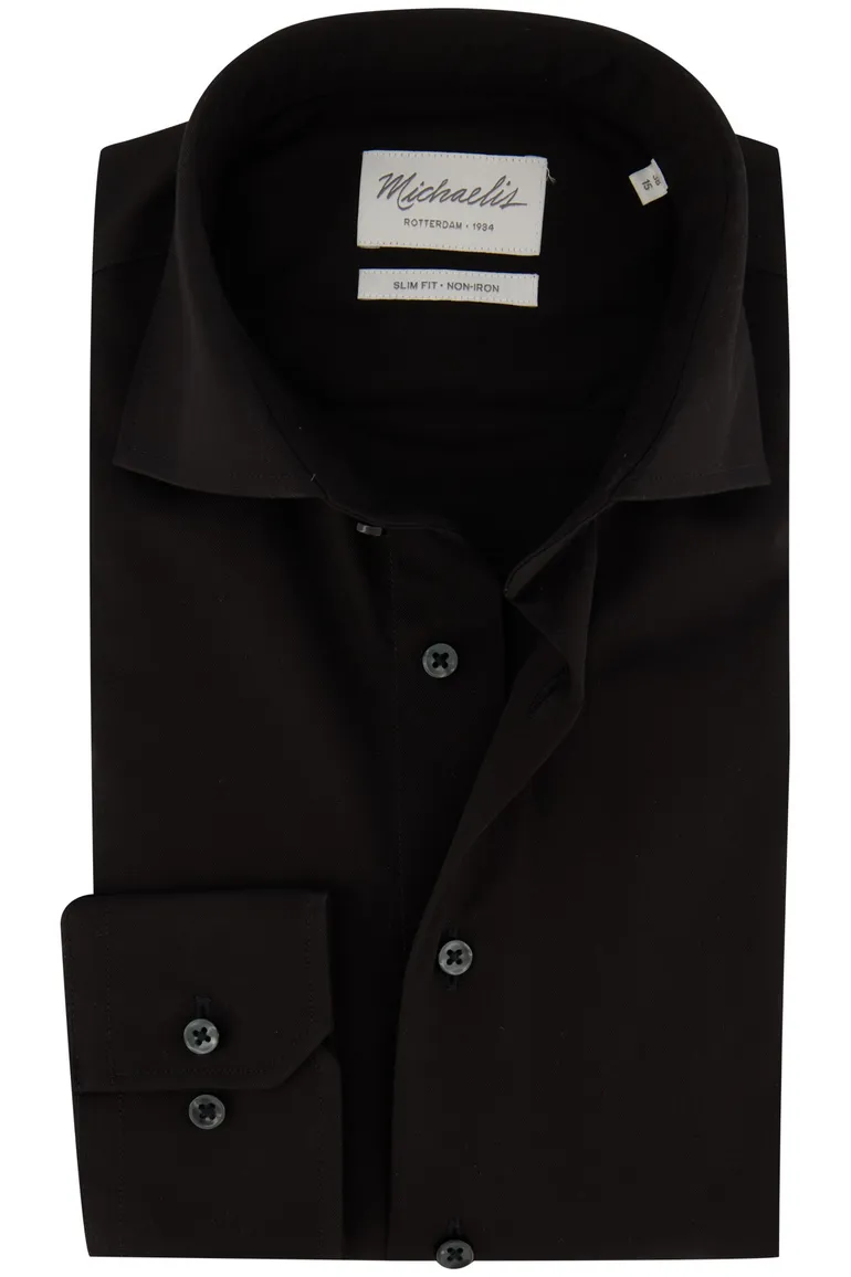 Overhemd Michaelis Slim Fit zwart effen strijkvrij