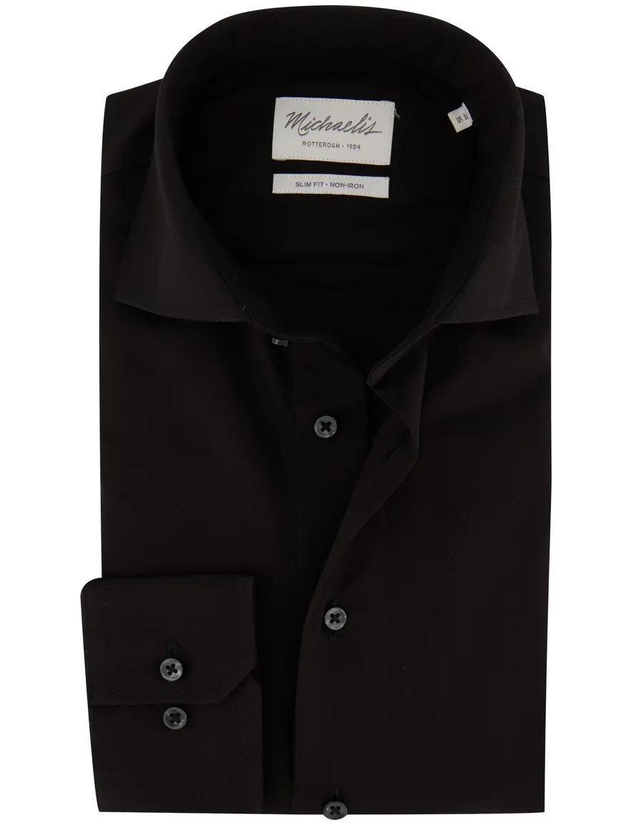 Overhemd Michaelis Slim Fit zwart effen strijkvrij