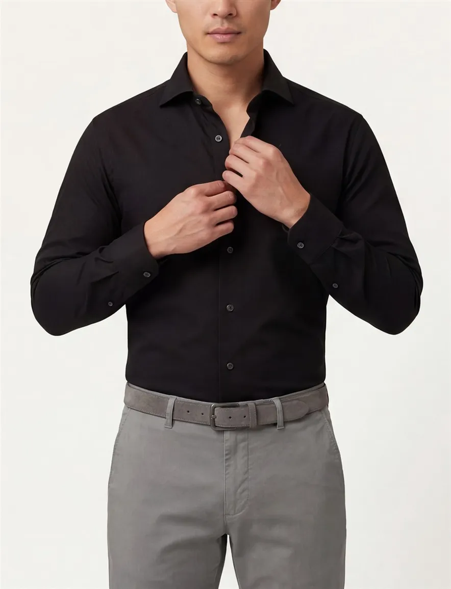 Overhemd Michaelis Slim Fit zwart effen strijkvrij