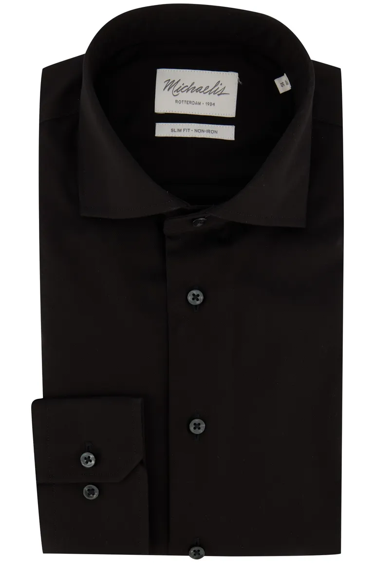 Overhemd Michaelis Slim Fit zwart effen strijkvrij