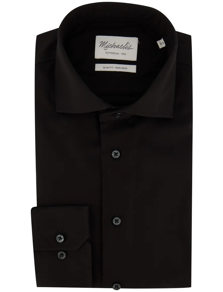 Overhemd Michaelis Slim Fit zwart effen strijkvrij