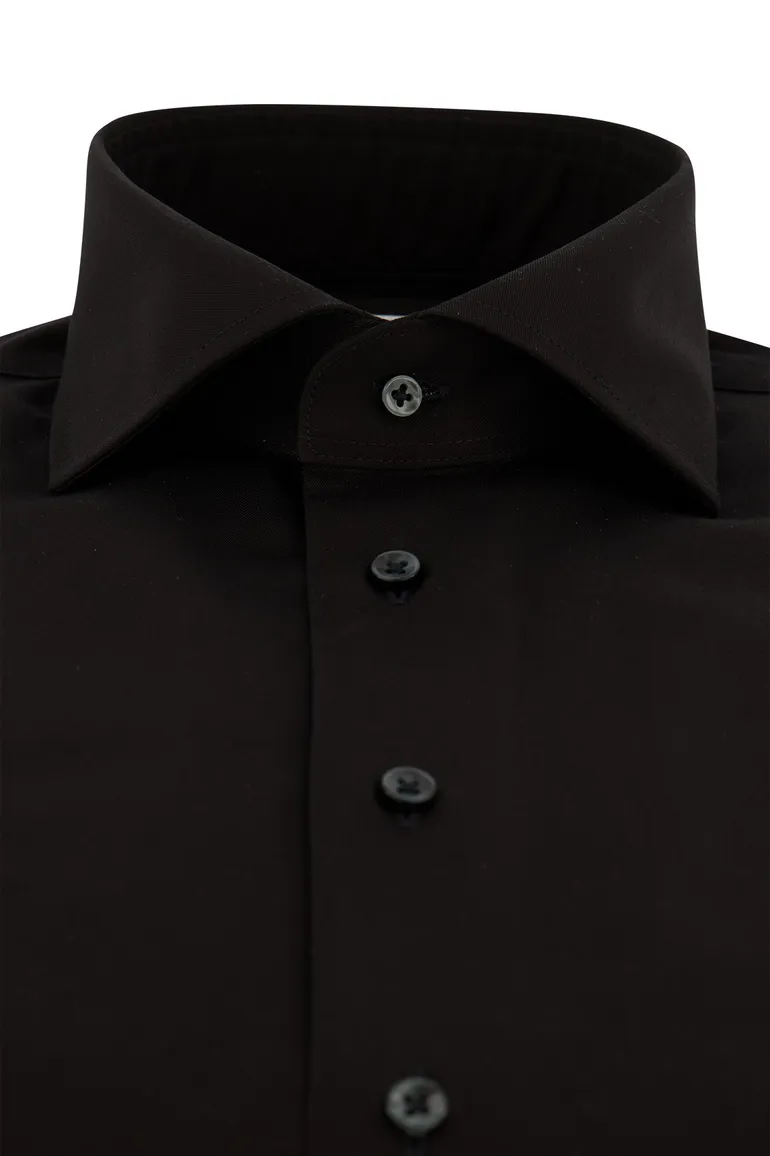 Overhemd Michaelis Slim Fit zwart effen strijkvrij
