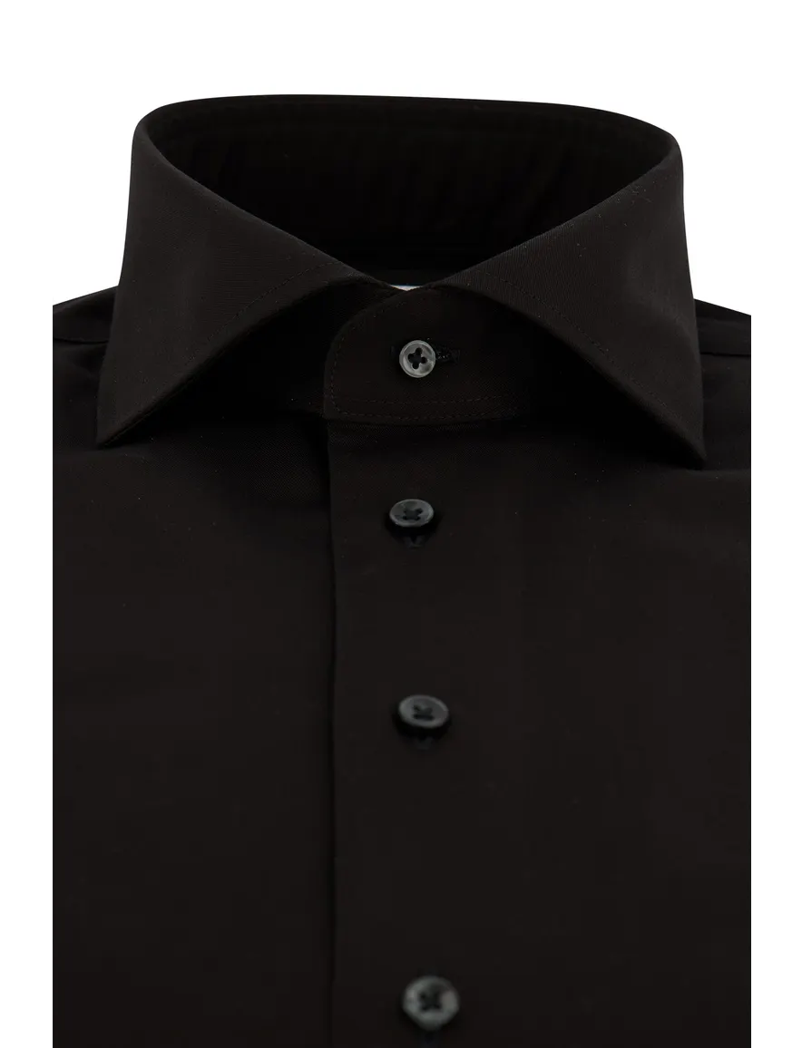 Overhemd Michaelis Slim Fit zwart effen strijkvrij