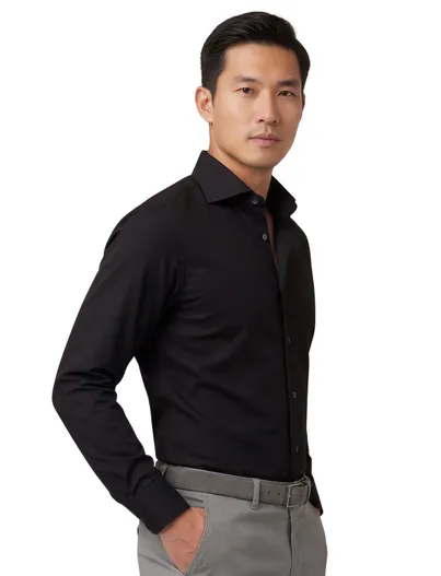 Michaelis Overhemd Michaelis Slim Fit zwart effen strijkvrij