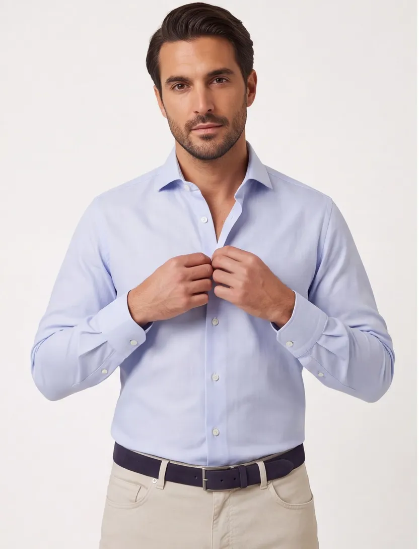 Michaelis business overhemd Slim Fit lichtblauw geprint strijkvrij