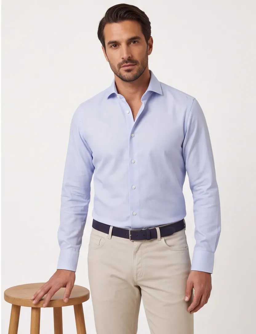 Michaelis business overhemd Slim Fit lichtblauw geprint strijkvrij