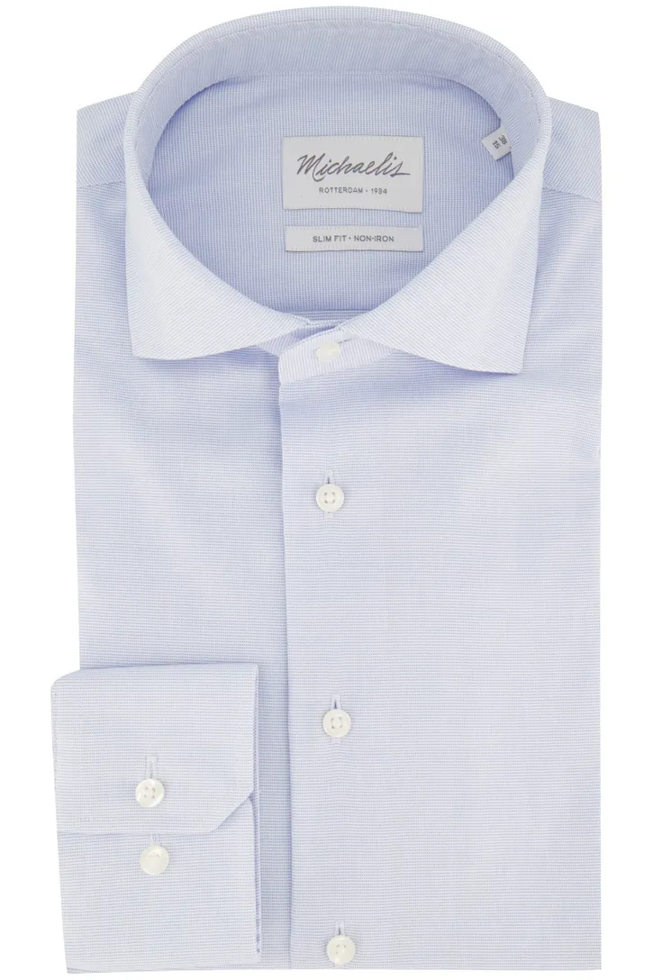 Michaelis business overhemd Slim Fit lichtblauw geprint strijkvrij