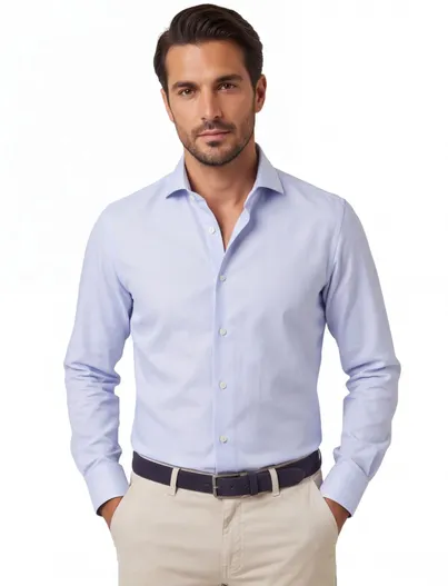 Michaelis Michaelis business overhemd Slim Fit lichtblauw geprint strijkvrij