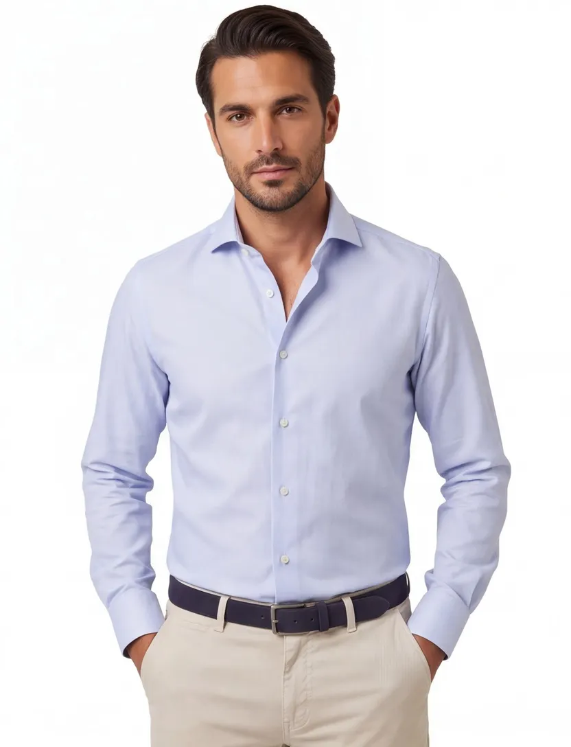 Michaelis business overhemd Slim Fit lichtblauw geprint strijkvrij
