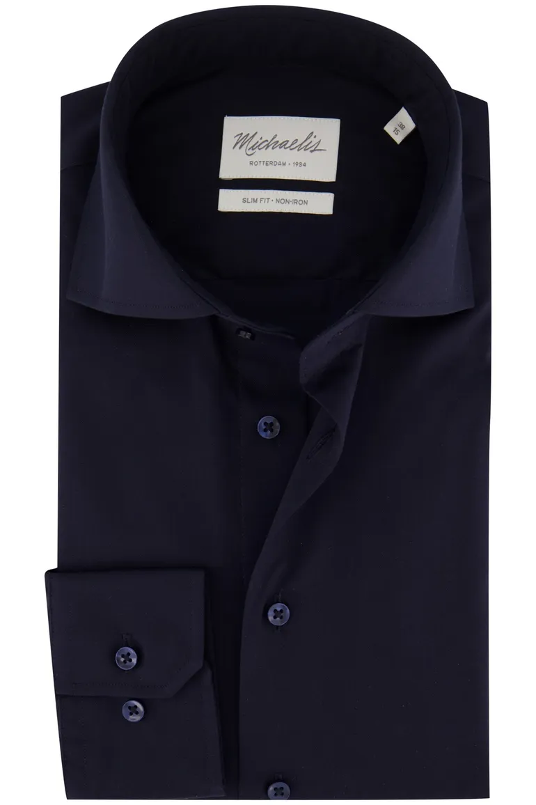 Overhemd Michaelis overhemd Slim fit donkerblauw effen