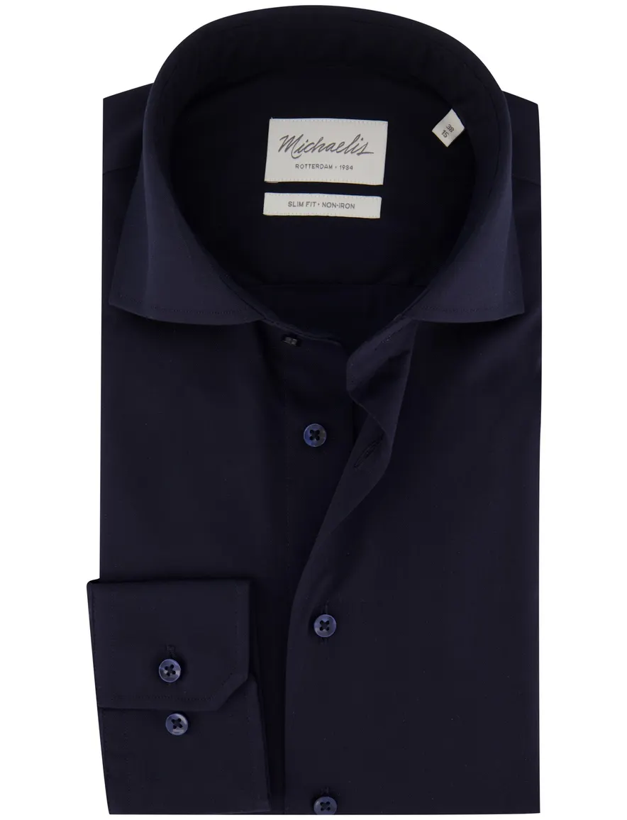 Overhemd Michaelis overhemd Slim fit donkerblauw effen