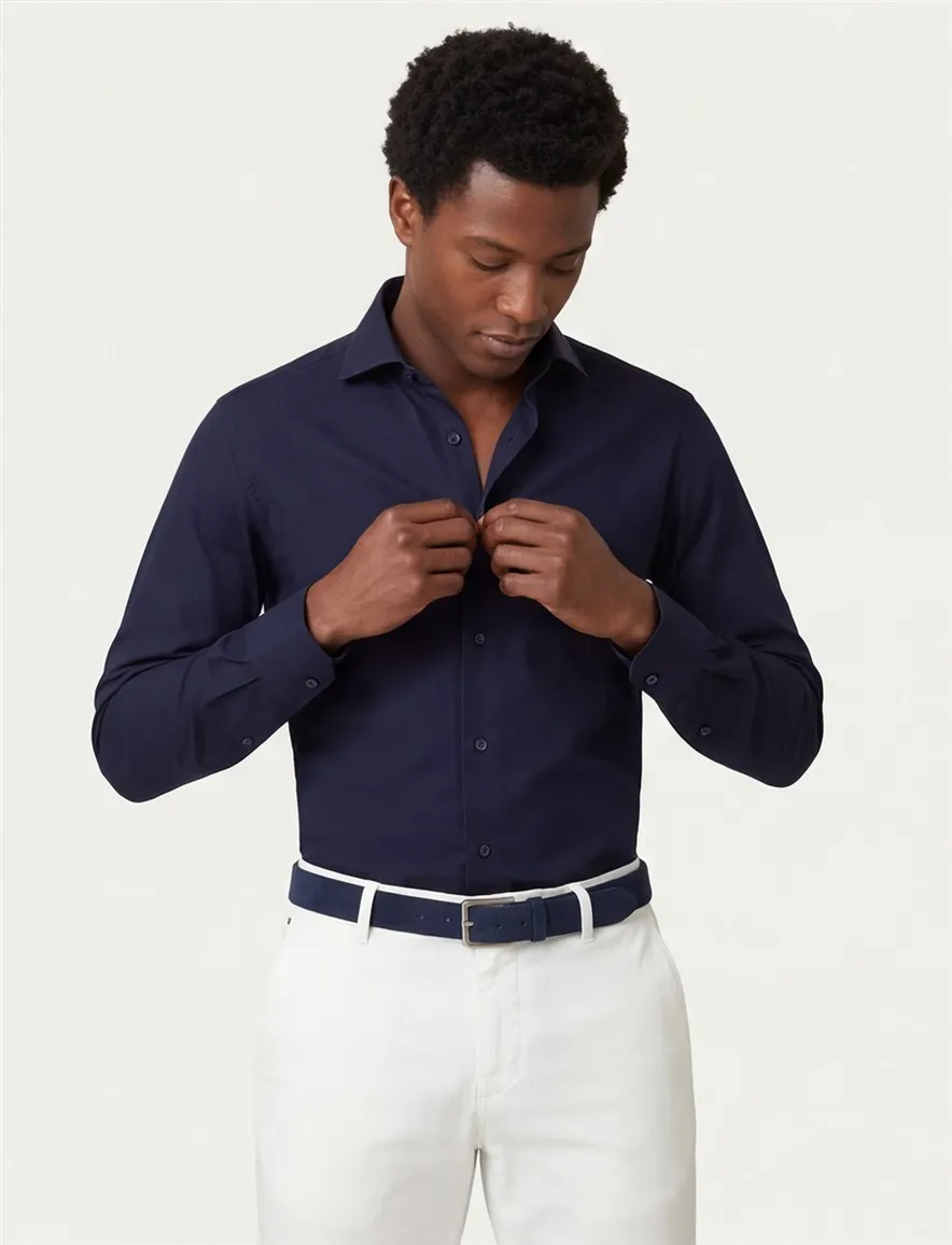 Overhemd Michaelis overhemd Slim fit donkerblauw effen