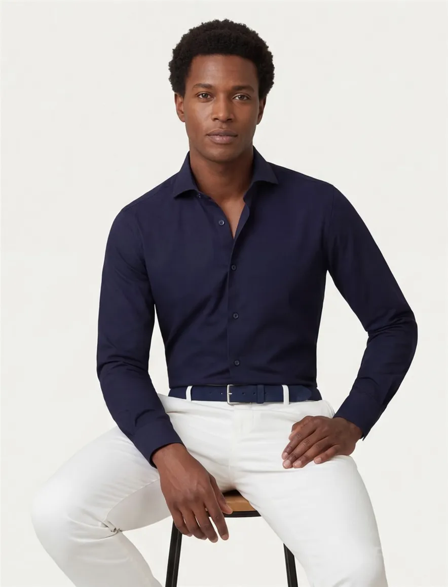 Overhemd Michaelis overhemd Slim fit donkerblauw effen