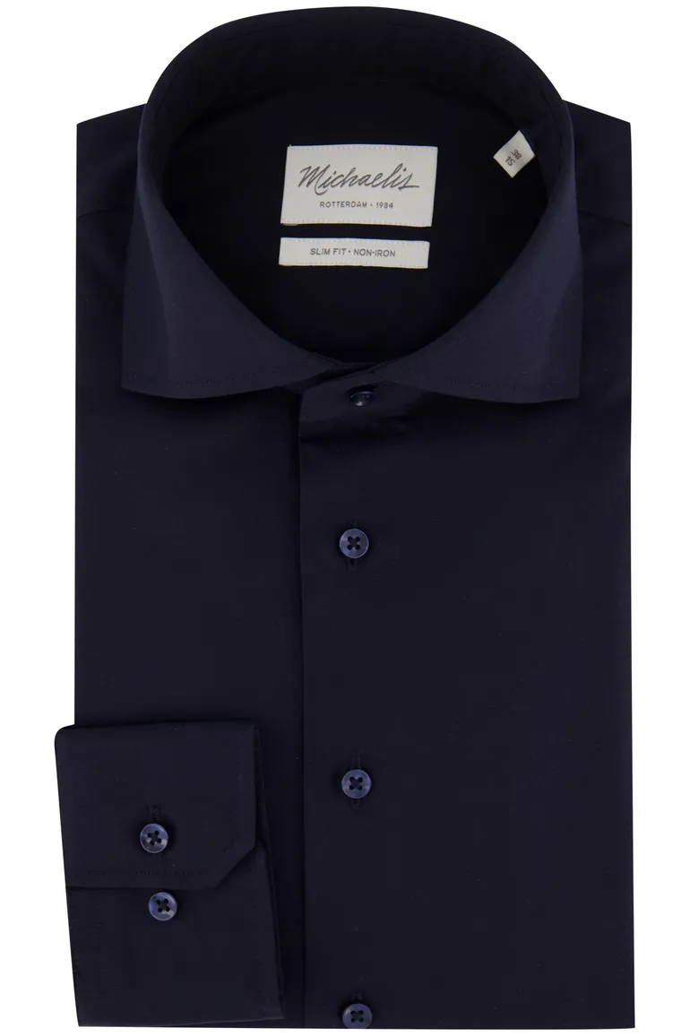 Overhemd Michaelis overhemd Slim fit donkerblauw effen
