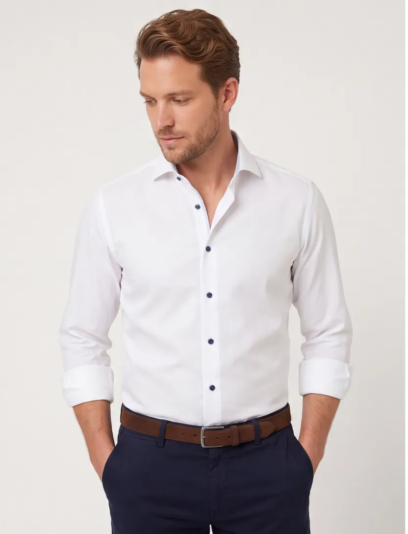 Michaelis business overhemd Slim Fit wit effen
