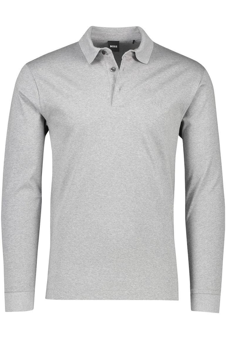 Boss Black polo Pado normale fit grijs gemêleerd