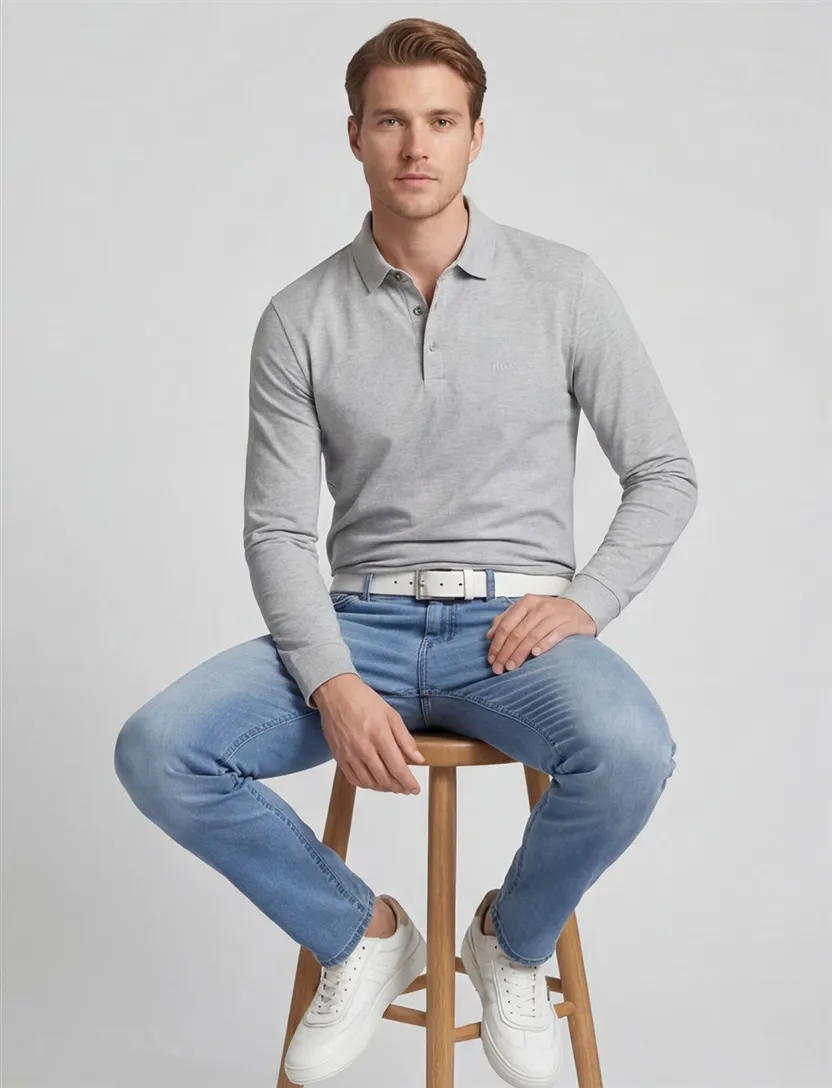 Hugo Boss polo Pado grijs gemêleerd katoen normale fit 3 knoops