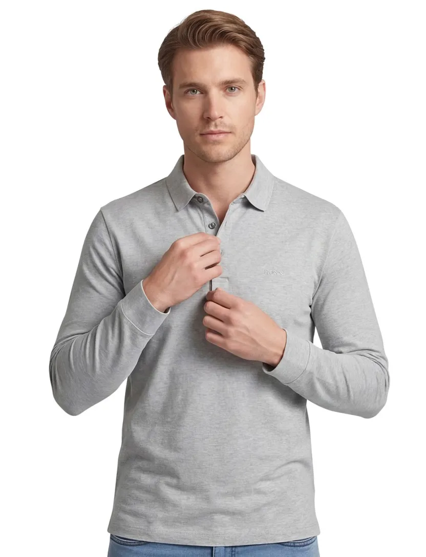 Hugo Boss polo Pado grijs gemêleerd katoen normale fit 3 knoops