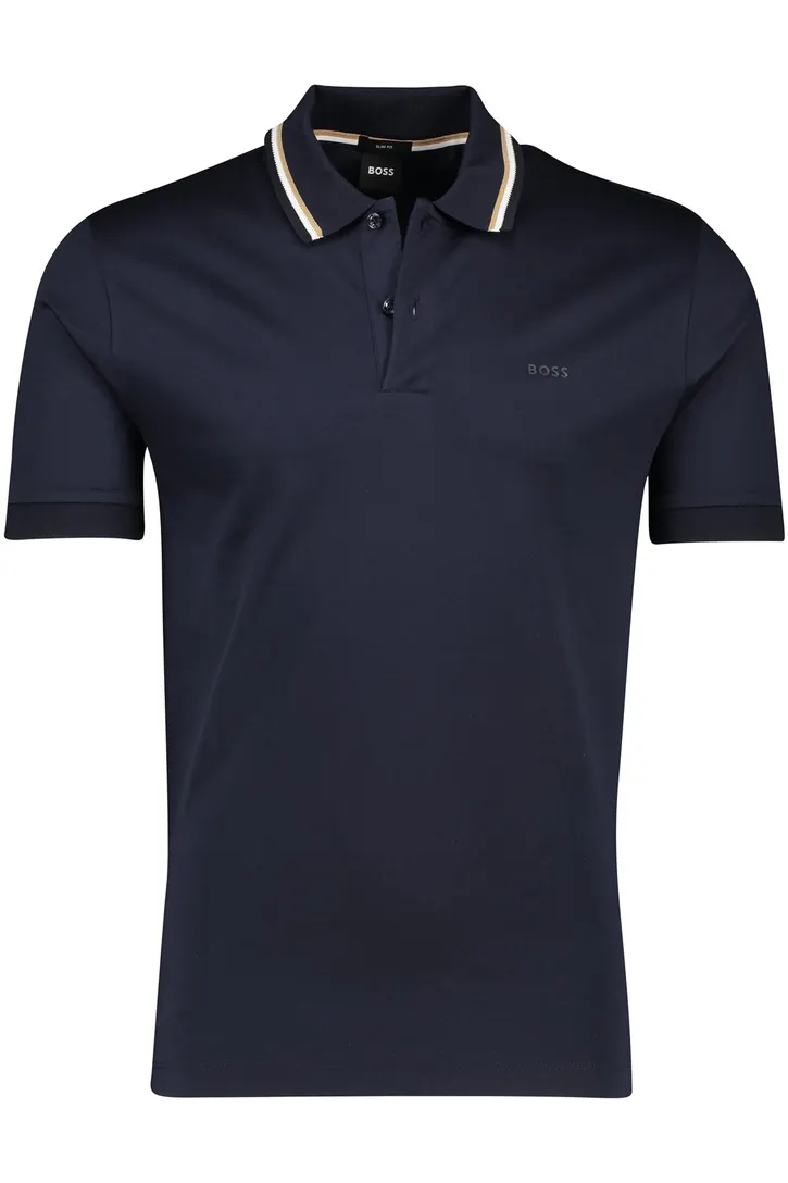 katoenen Boss Black Penrose polo effen donkerblauw slim fit