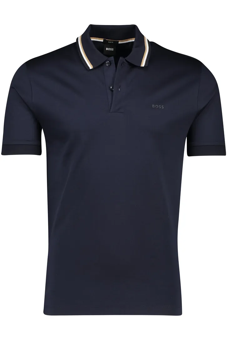 katoenen Boss Black polo effen donkerblauw slim fit