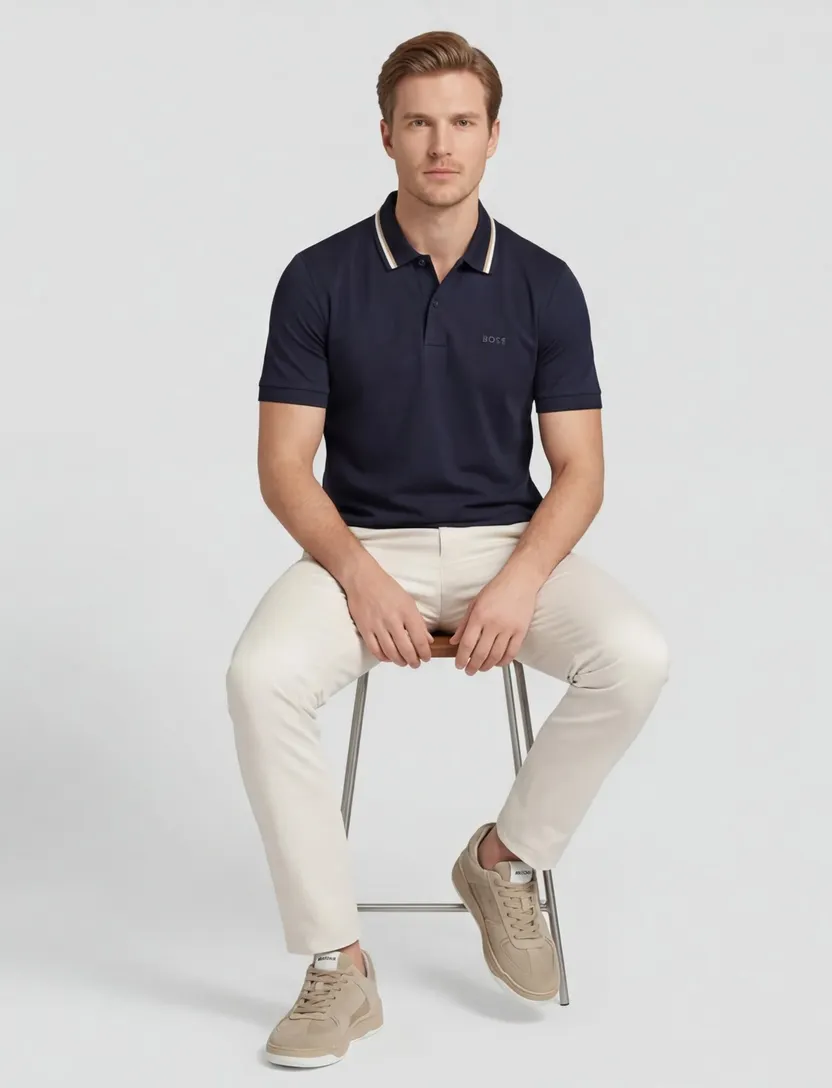 katoenen Boss Black Penrose polo effen donkerblauw slim fit