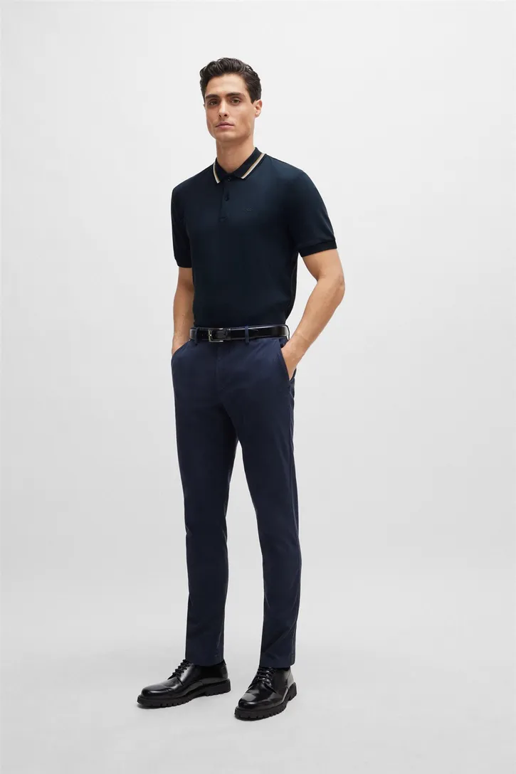 katoenen Boss Black polo effen donkerblauw slim fit