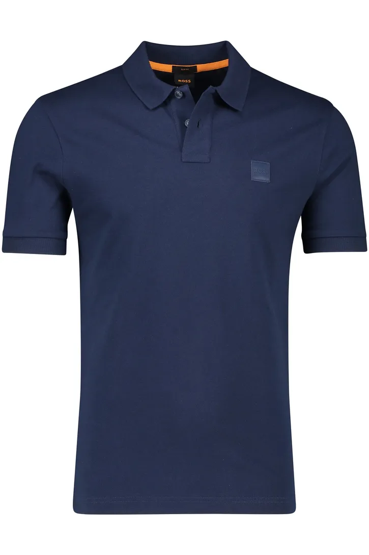 Katoenen BOSS polo effen donkerblauw slim fit