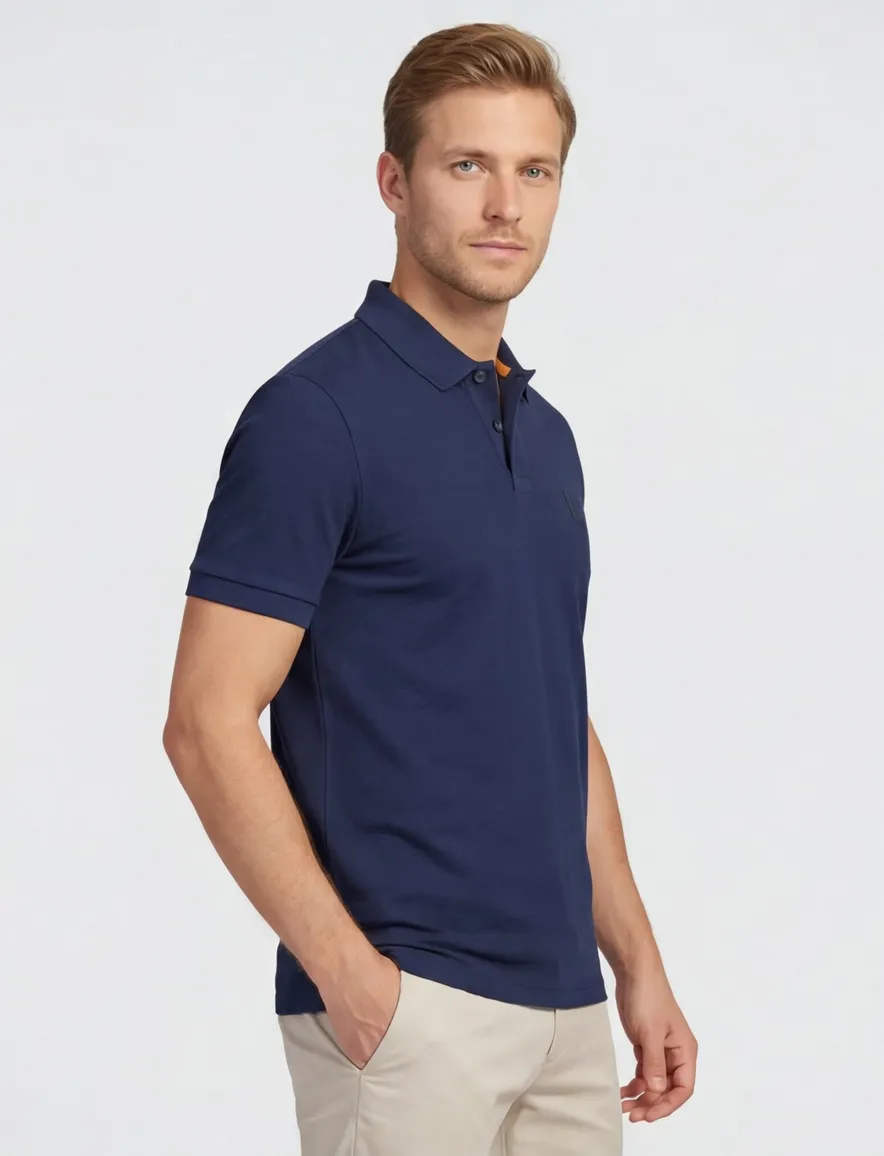 BOSS polo donkerblauw effen slim fit katoen