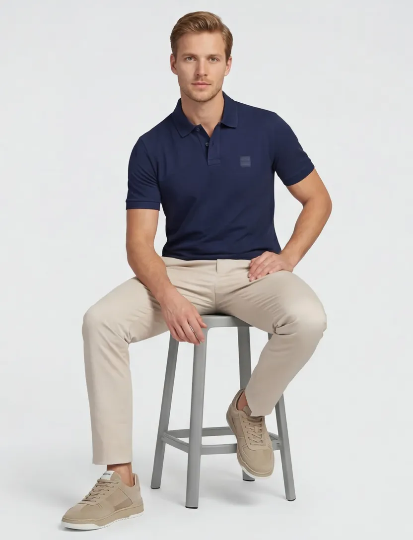 Katoenen BOSS polo effen donkerblauw slim fit