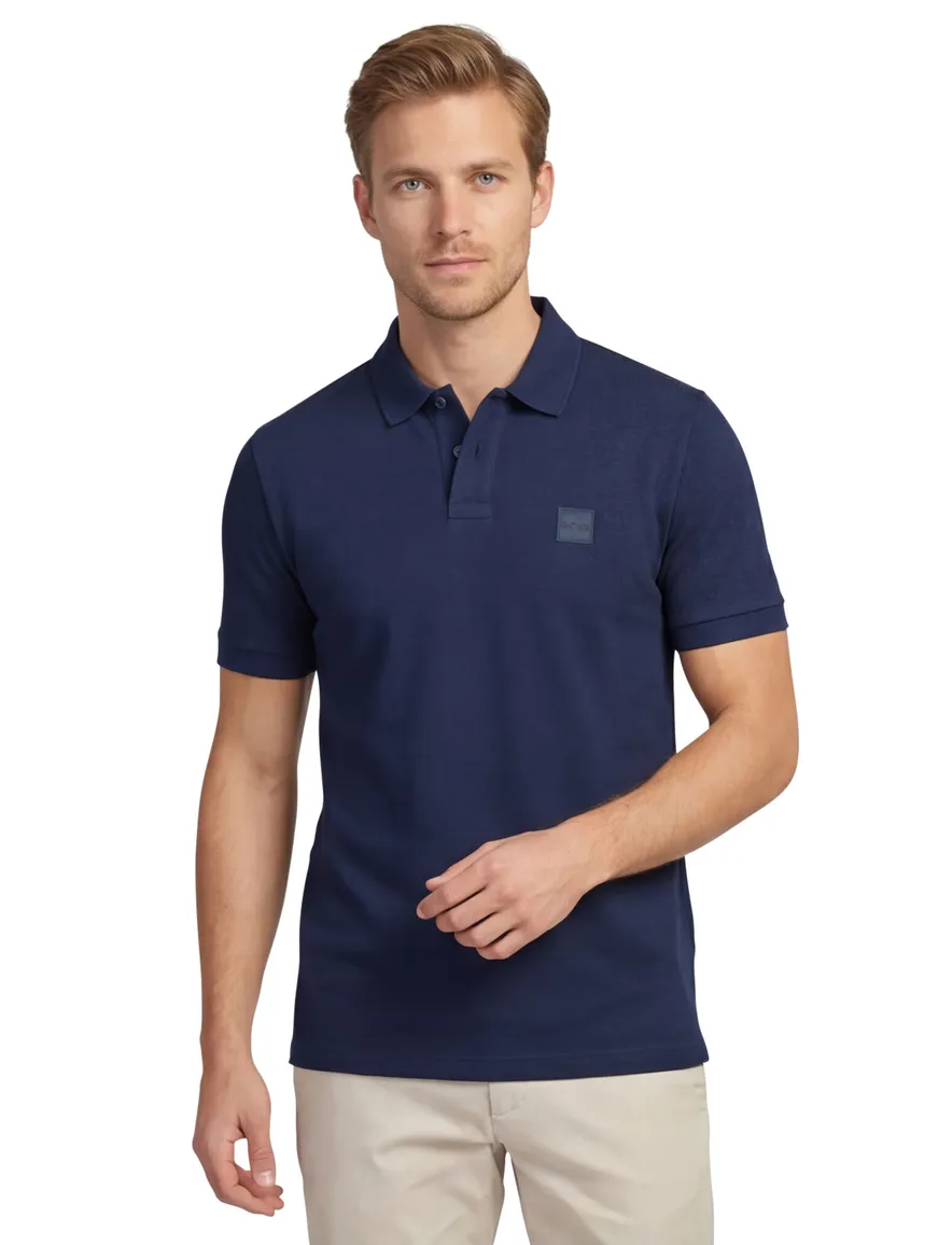 BOSS polo donkerblauw effen slim fit katoen