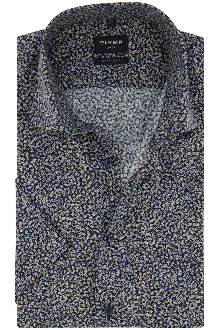 Olymp overhemd donkerblauw geprint