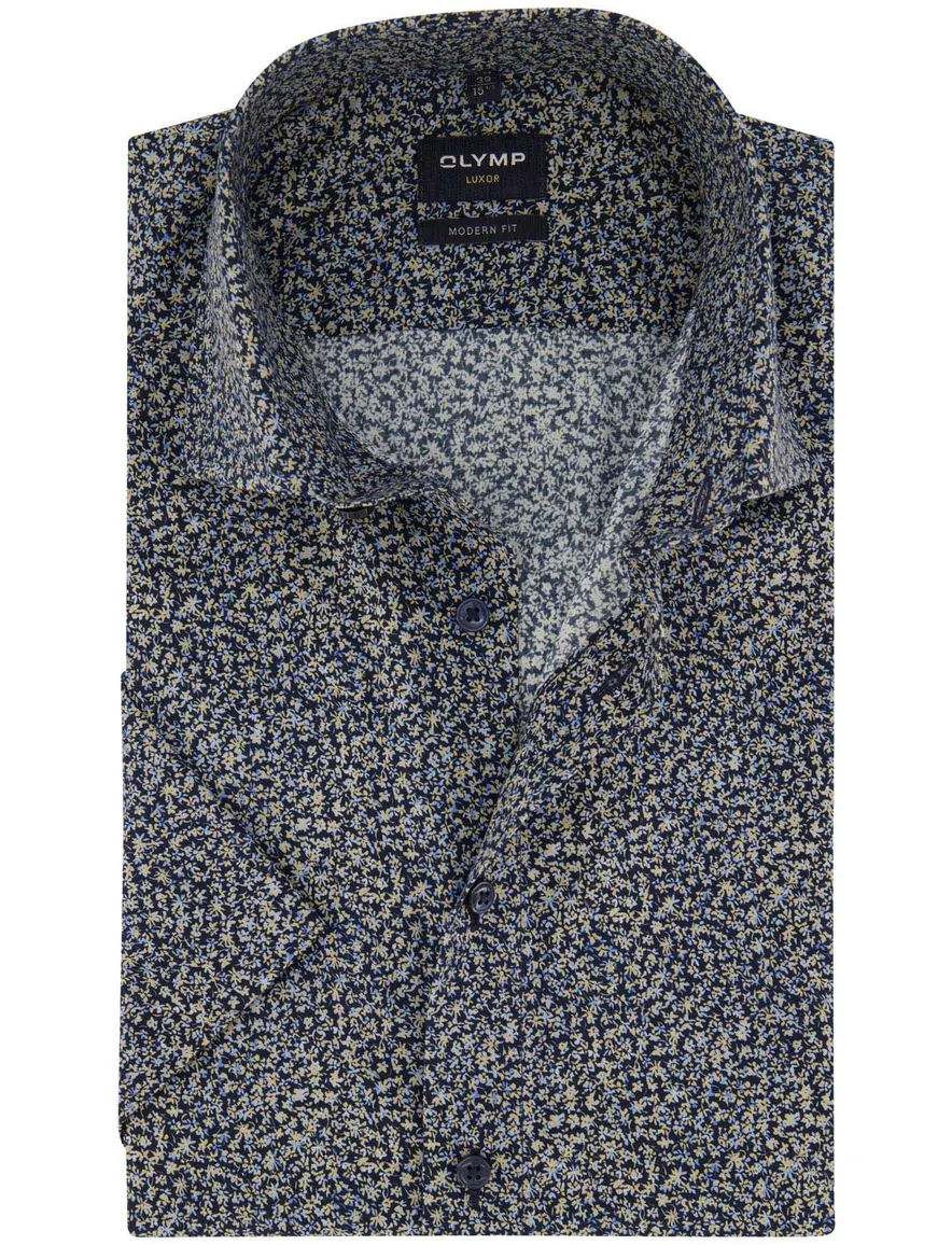 Olymp overhemd donkerblauw geprint