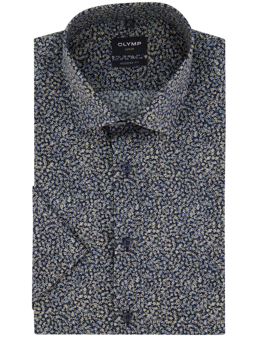 Olymp overhemd donkerblauw geprint