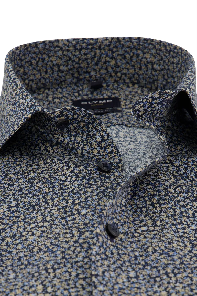 Olymp overhemd donkerblauw geprint