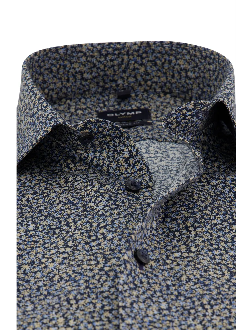 Olymp overhemd donkerblauw geprint