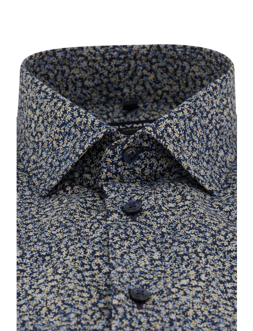 Overhemd Olymp Modern Fit korte mouw donkerblauw geprint