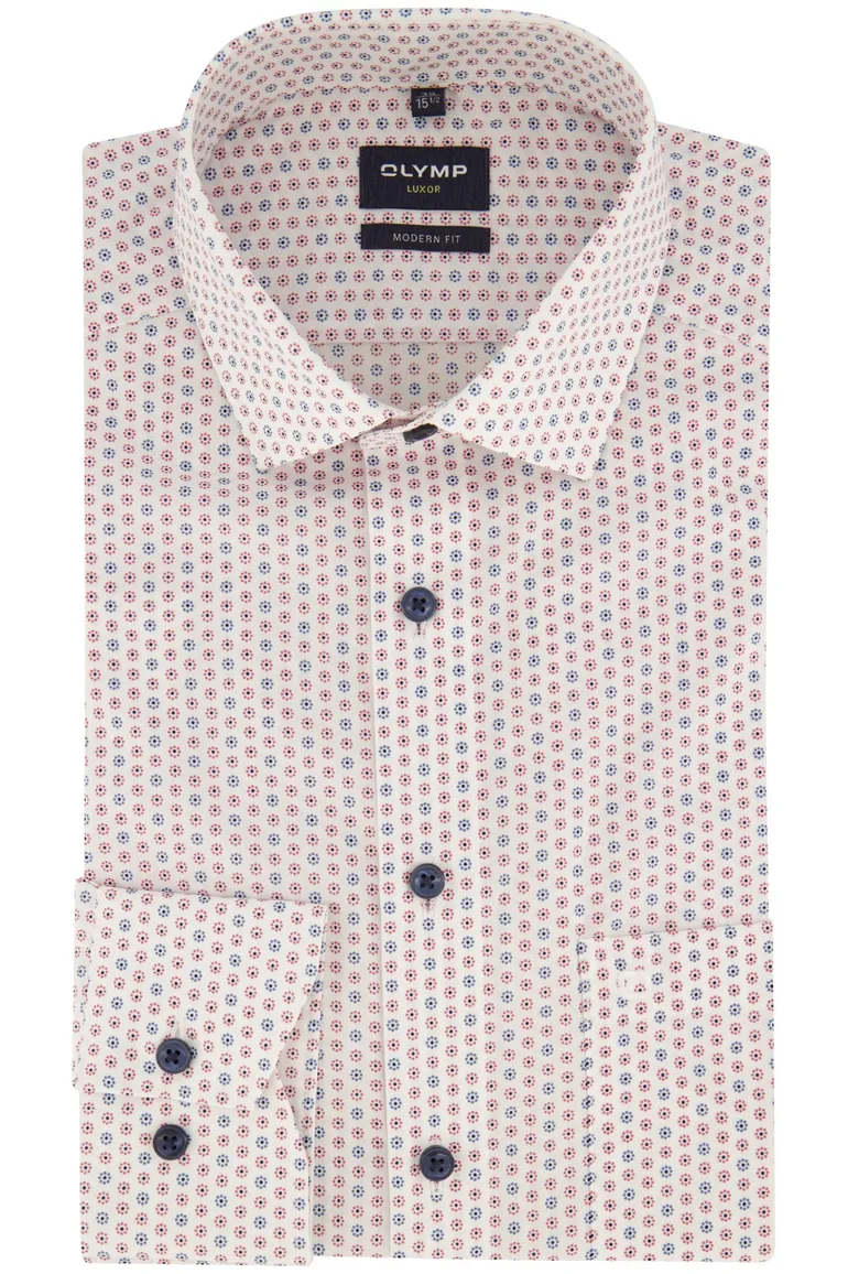 Overhemd Olymp Modern Fit wit roze blauw print