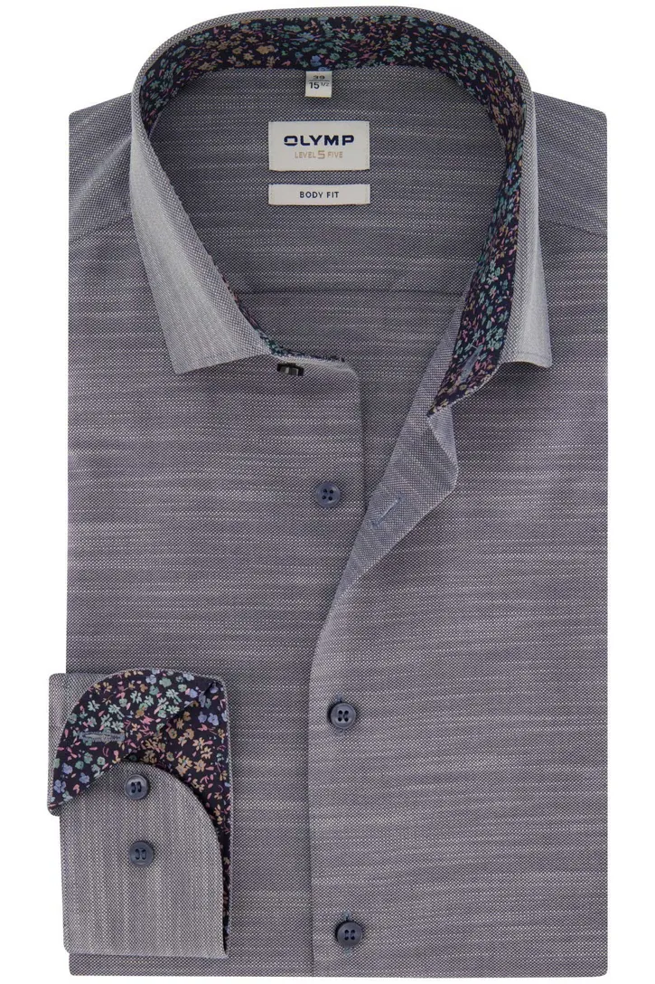Olymp overhemd Level Five blauw gemêleerd mouwlente 7