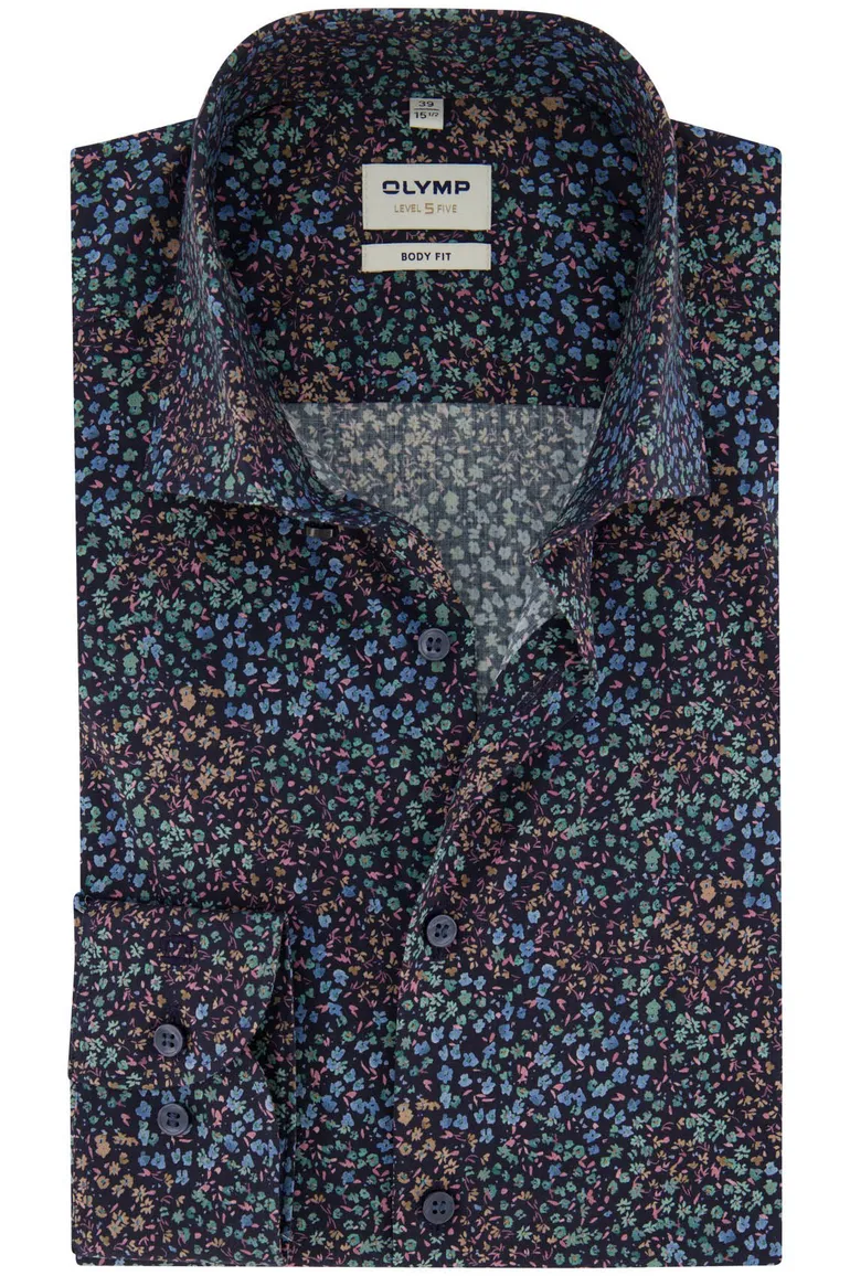 Olymp business overhemd extra slim fit donkerblauw geprint