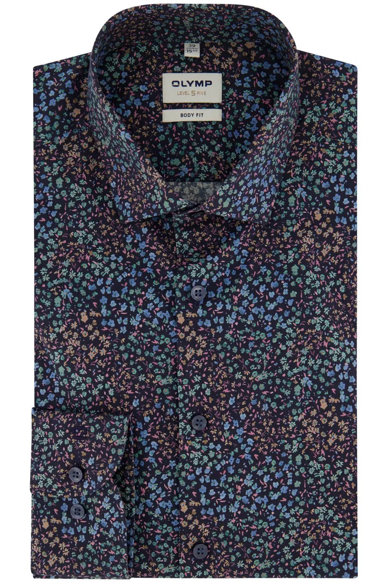 Olymp business overhemd extra slim fit donkerblauw geprint