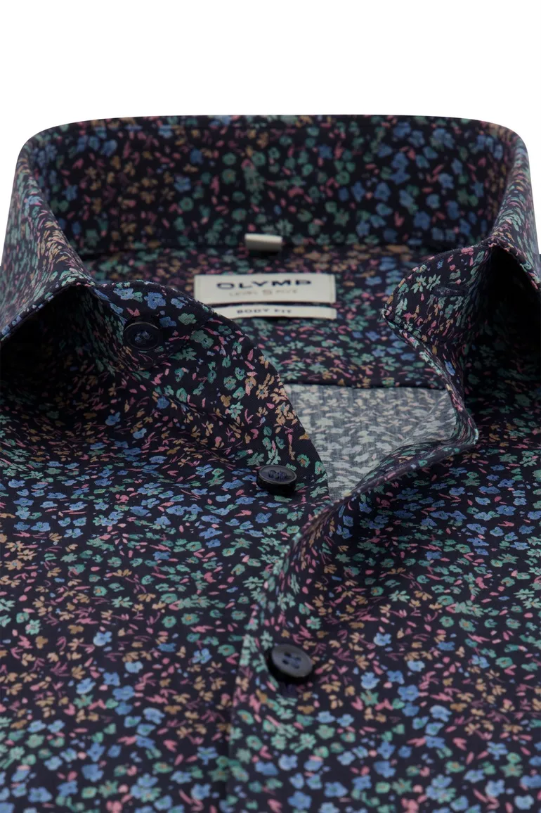 Olymp business overhemd extra slim fit donkerblauw geprint