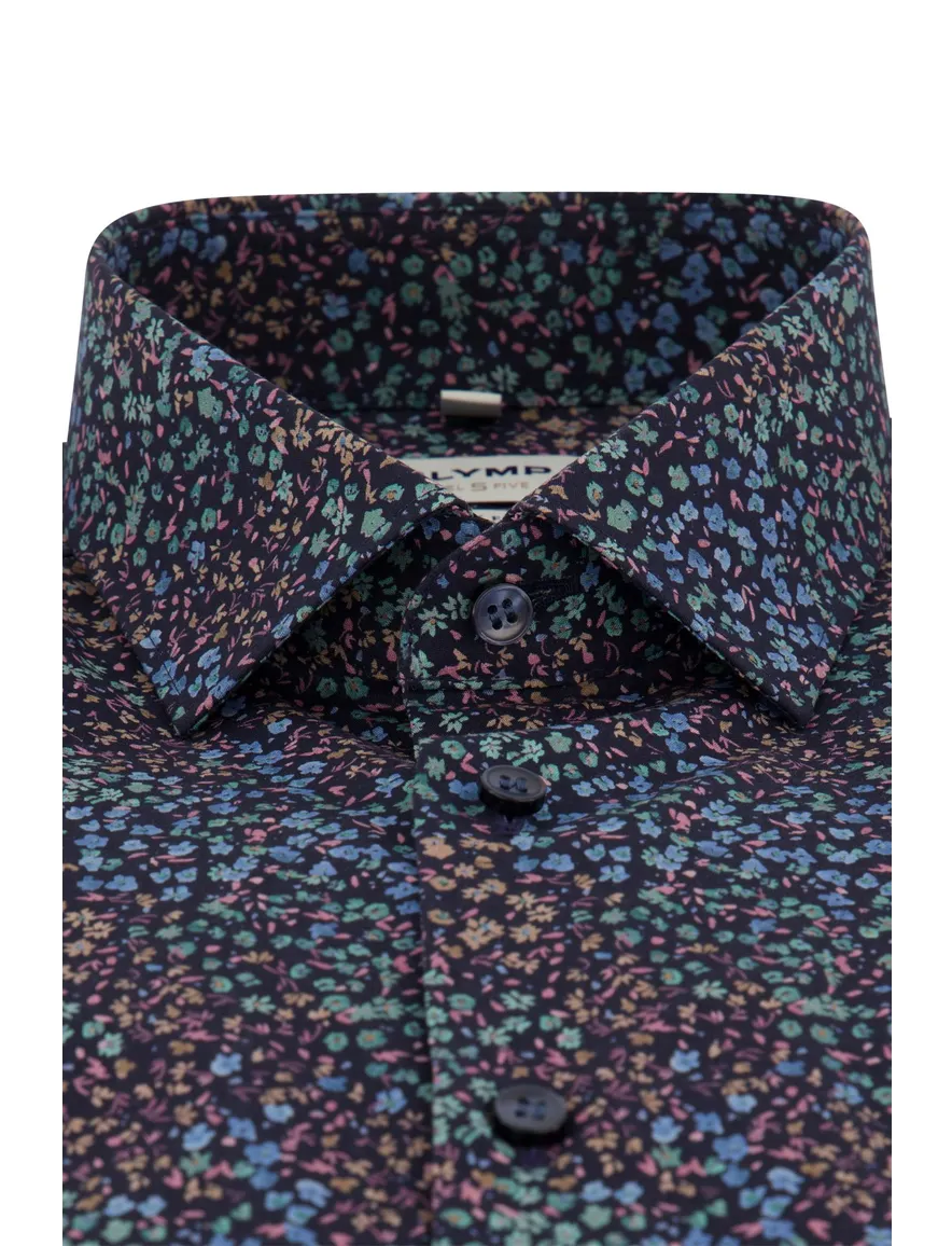 Olymp body fit overhemd donkerblauw geprint