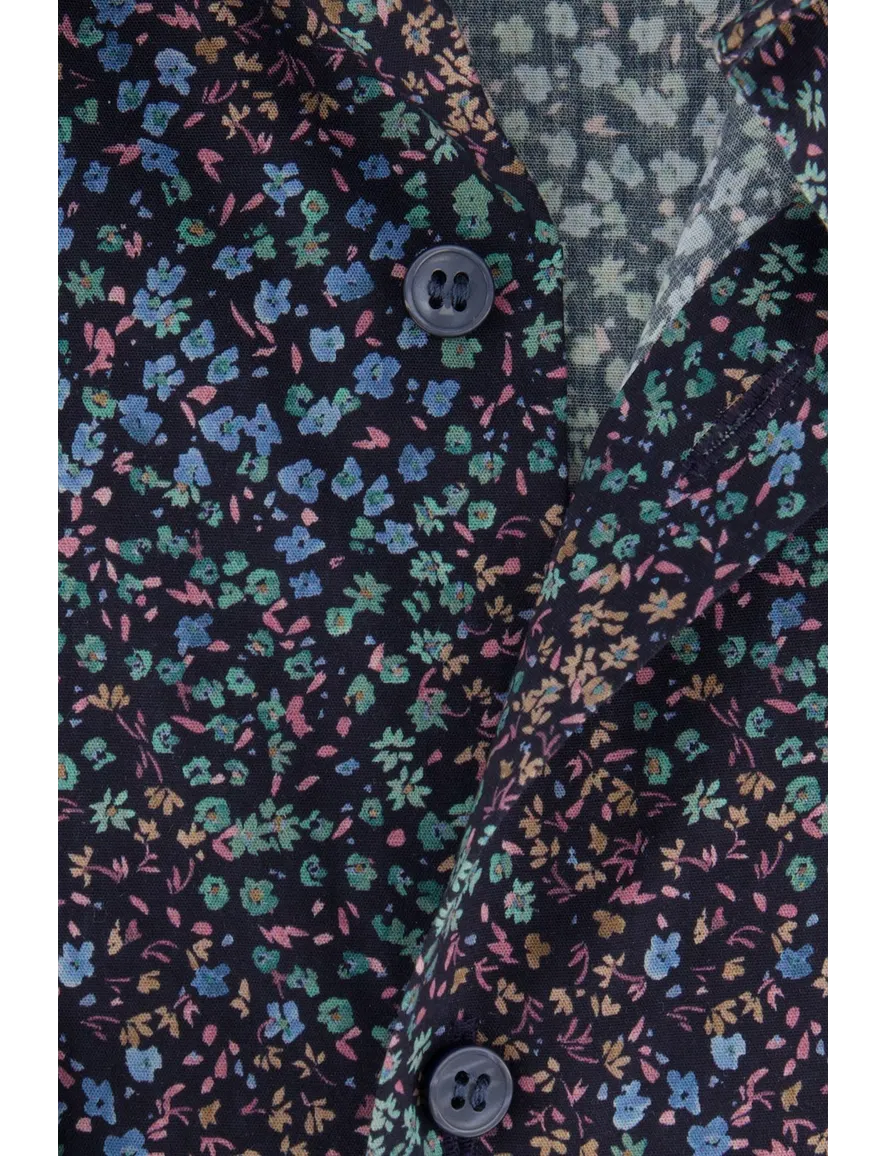 Olymp body fit overhemd donkerblauw geprint