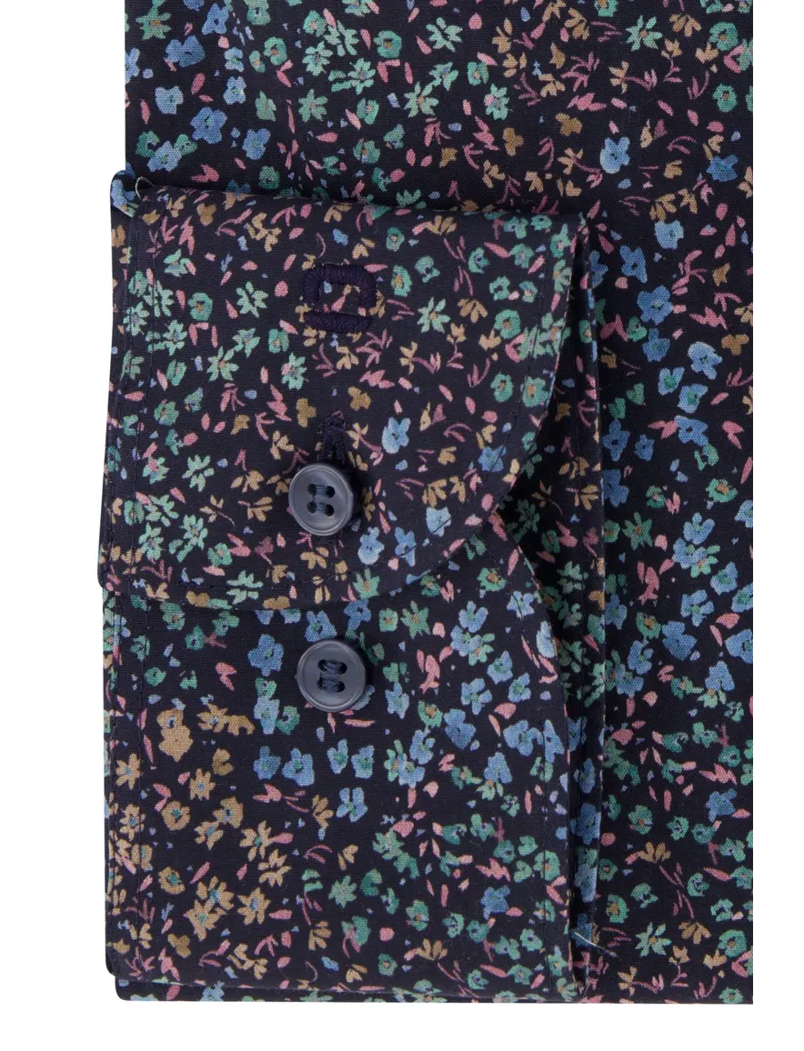 Olymp body fit overhemd donkerblauw geprint