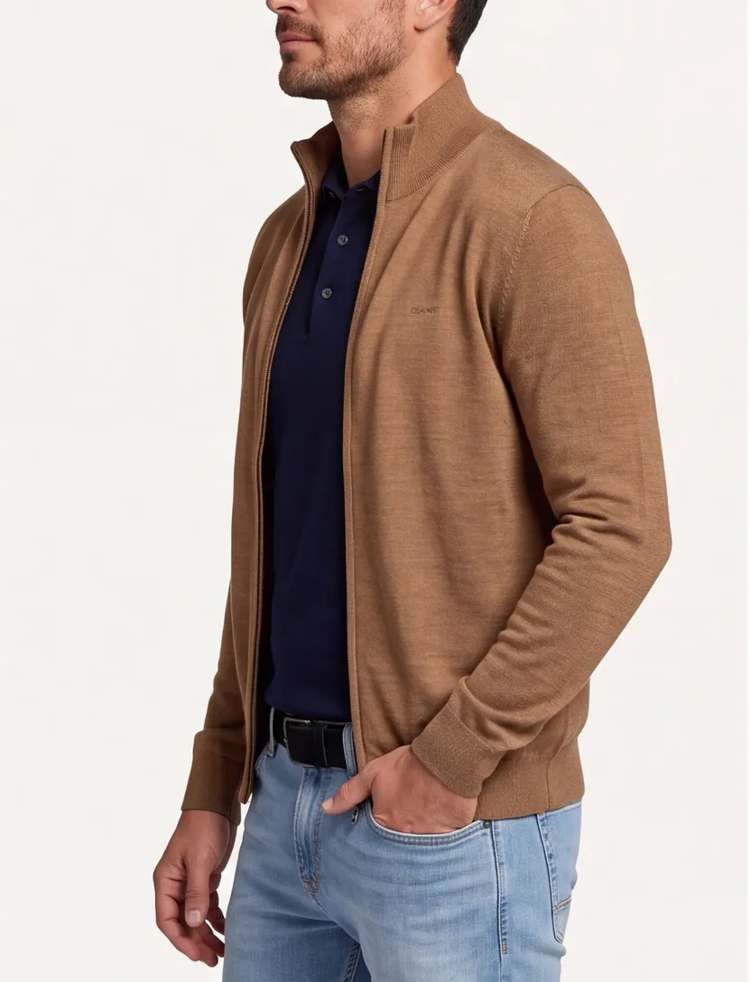 Gant vest bruin merinowol gebreid