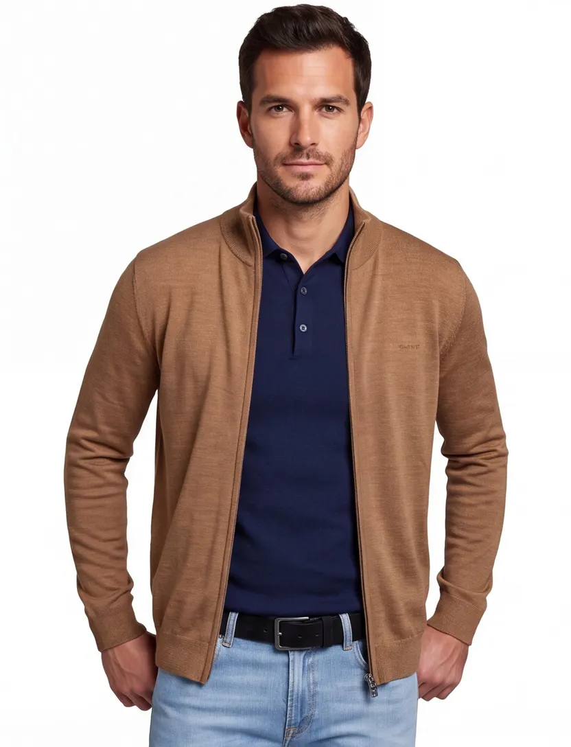 Gant vest bruin merinowol gebreid
