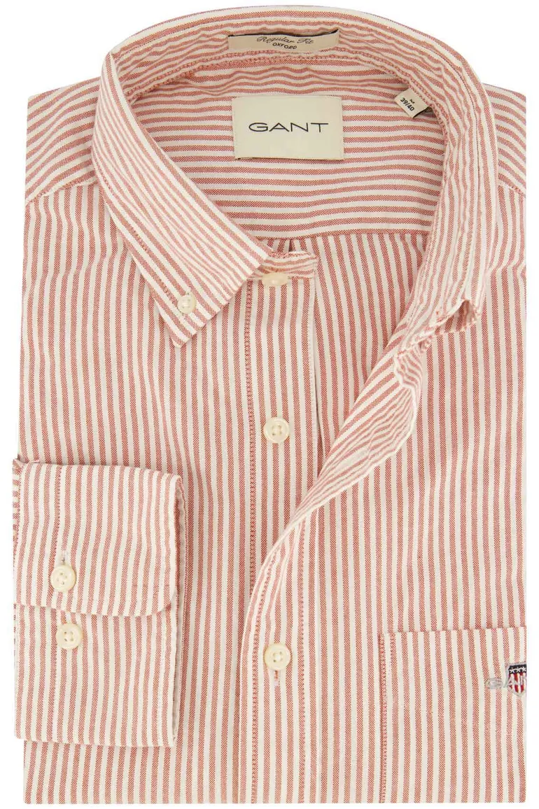 Gant Regular Fit casual overhemd rood wit gestreept Oxford